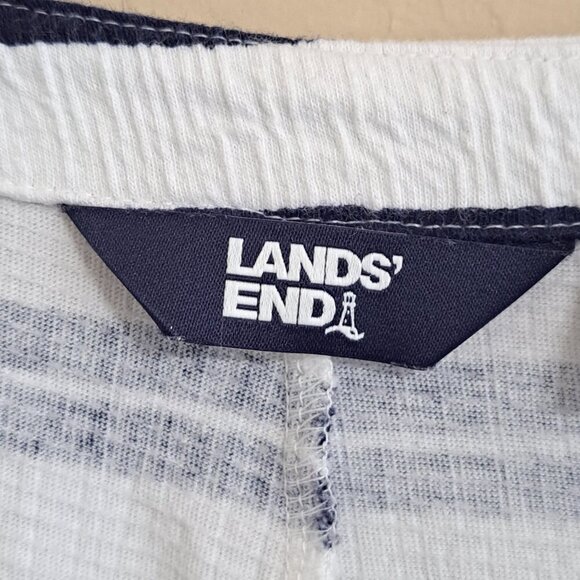 Land's End 2X (20W-22W) Striped Hi-Lo Midi Dress Pockets Nautical Preppy V-Neck - Picture 2 of 12